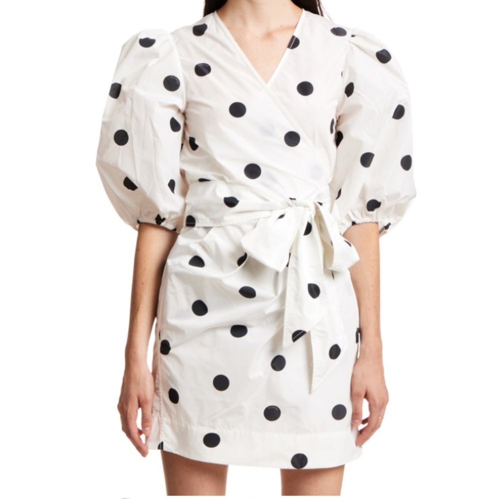 NWT Ganni Polka Dot Wrap Dress